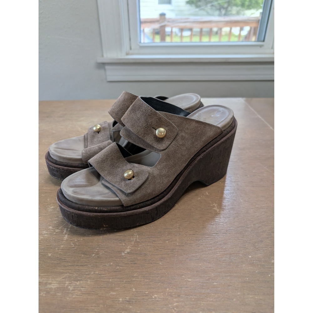 Rag & Bone Sommer Suede Wedge Slide Sandals Taupe Gold Studs Women's 40 platform - Picture 4 of 11